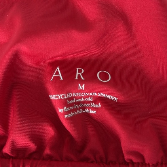 ARO Red Ruffle Textured Ribbed Triangle String Bikini Top - Picture 4 of 5